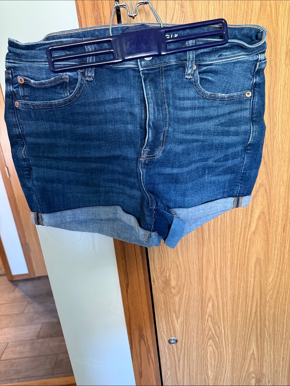 American Eagle Outfitters Dark Blue Rolled Hem Denim Shorts